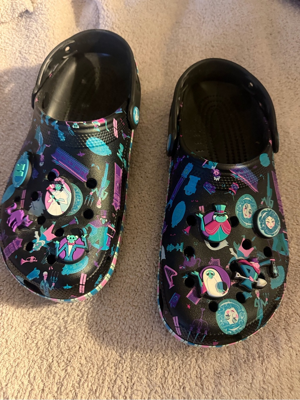 Kids Black Patterned Clog Shoes with Teal & Purple Accents
